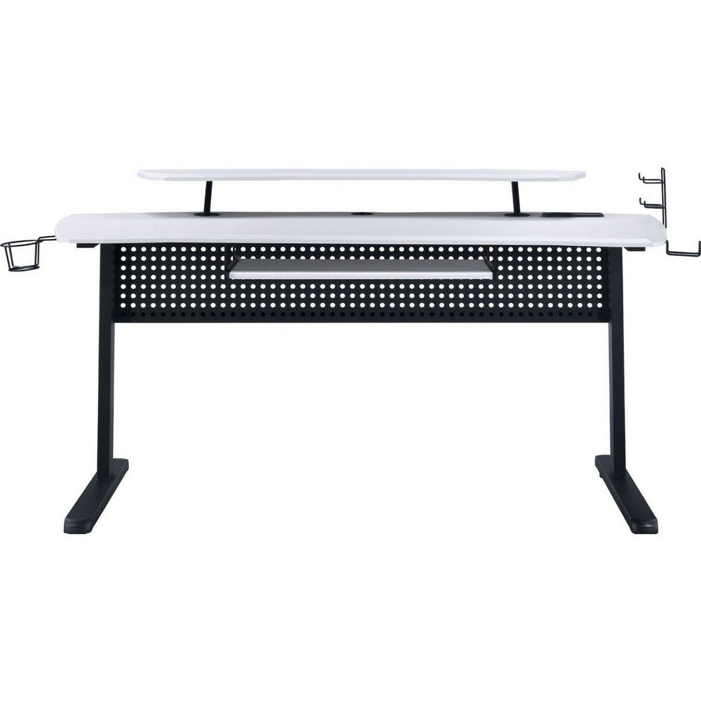 Gaming Table with USB Plugin and Headset Rack, White - BM250223