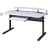 Gaming Table with USB Plugin and Headset Rack, White - BM250223