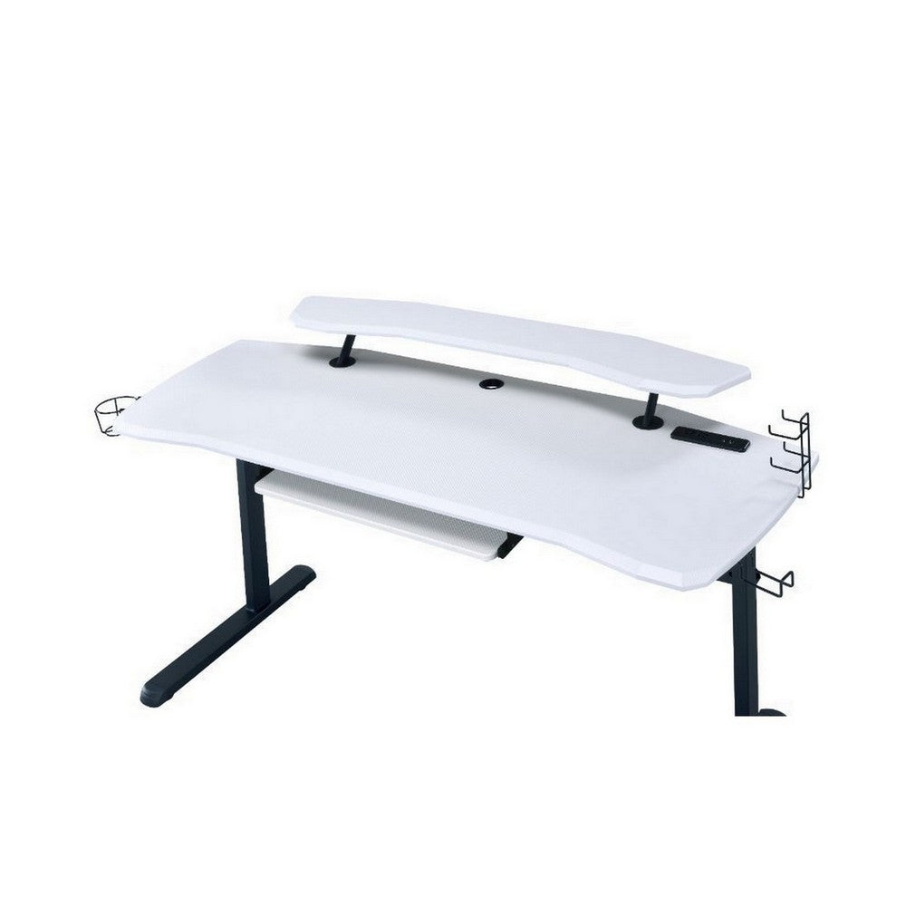 Gaming Table with USB Plugin and Headset Rack, White - BM250223