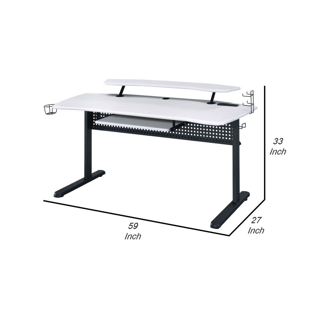 Gaming Table with USB Plugin and Headset Rack, White - BM250223