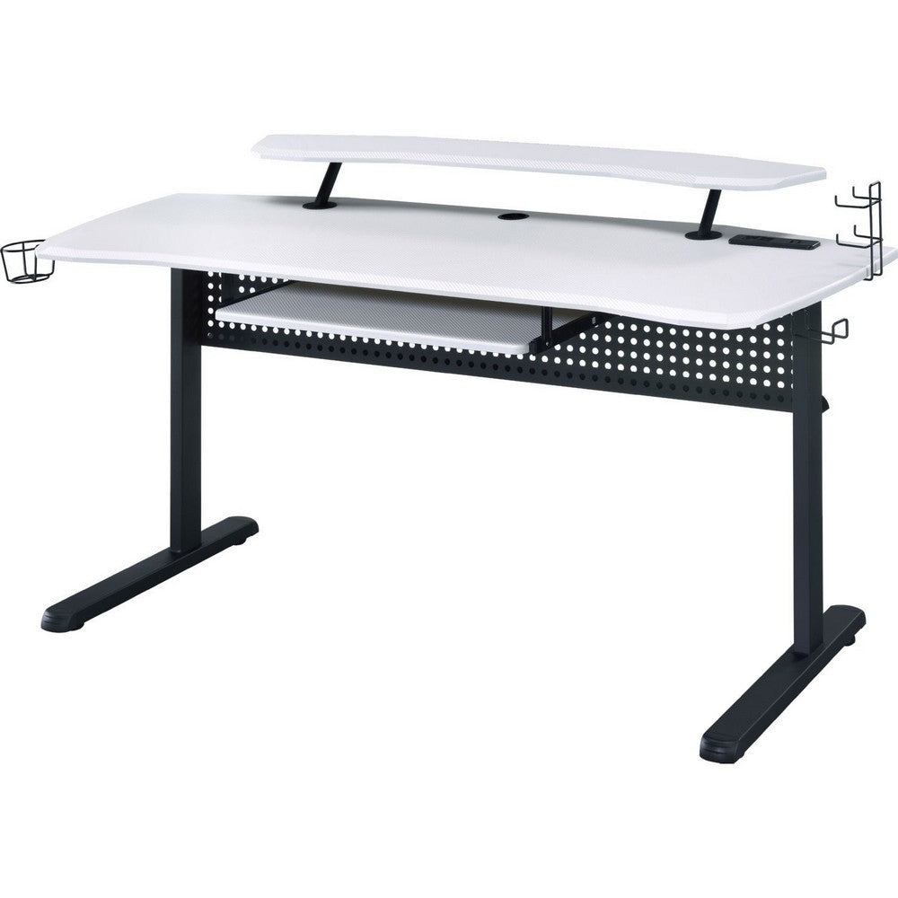 Gaming Table with USB Plugin and Headset Rack, White - BM250223