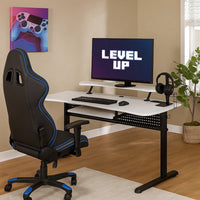 Gaming Table with USB Plugin and Headset Rack, White - BM250223