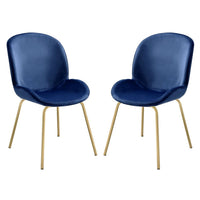 Side Chair with Fabric and Bucket Design, Set of 2, Blue and Gold - BM250231