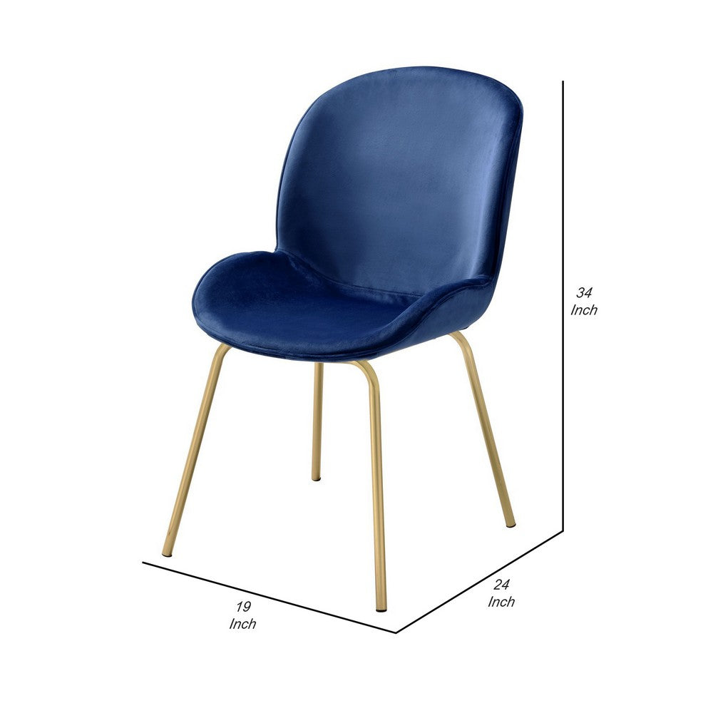Side Chair with Fabric and Bucket Design, Set of 2, Blue and Gold - BM250231