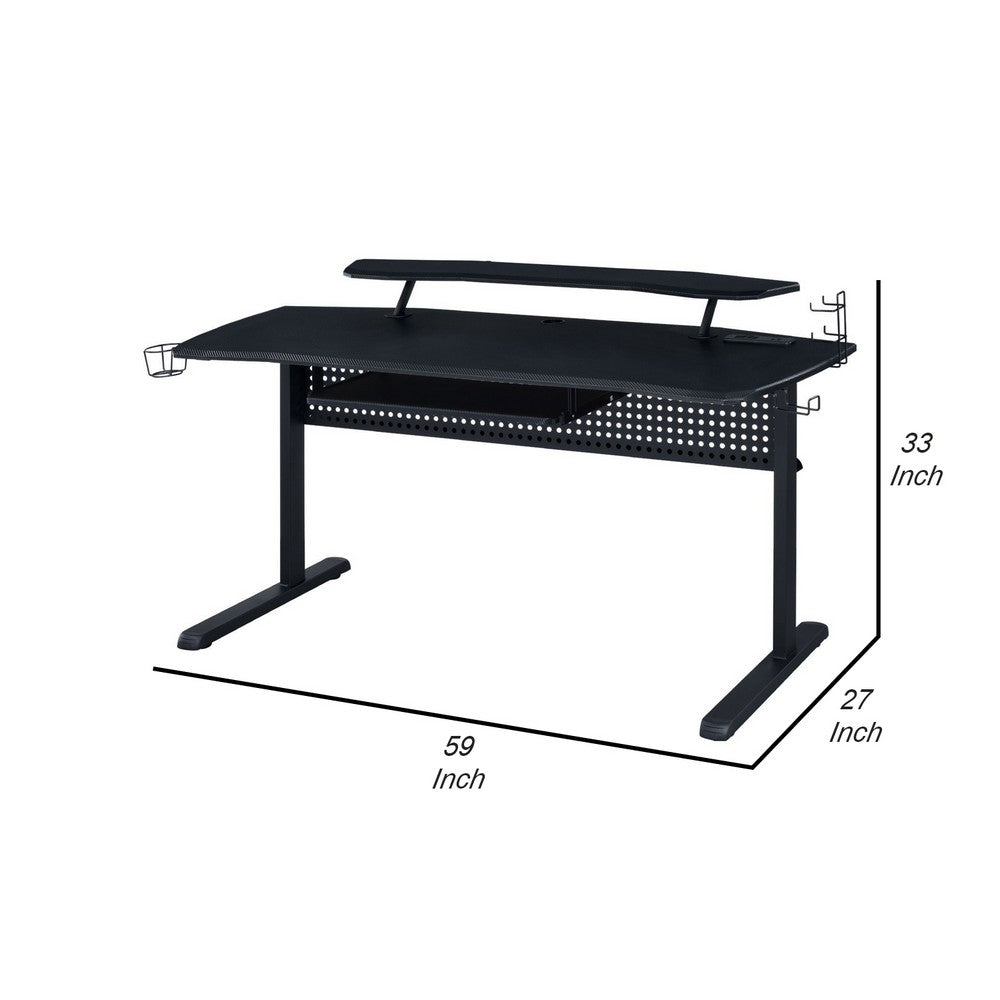 Gaming Table with USB Plugin and Headset Rack, Black - BM250240