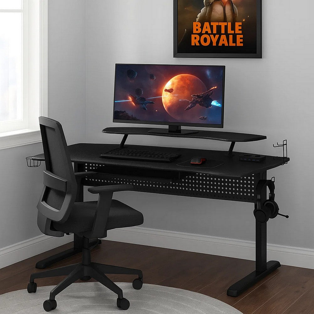 Gaming Table with USB Plugin and Headset Rack, Black - BM250240