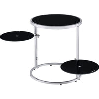 20 Inch Accent Table with 2 Tier Swivel Glass Shelves, Black and Chrome - BM250241