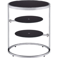 20 Inch Accent Table with 2 Tier Swivel Glass Shelves, Black and Chrome - BM250241