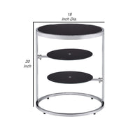 20 Inch Accent Table with 2 Tier Swivel Glass Shelves, Black and Chrome - BM250241