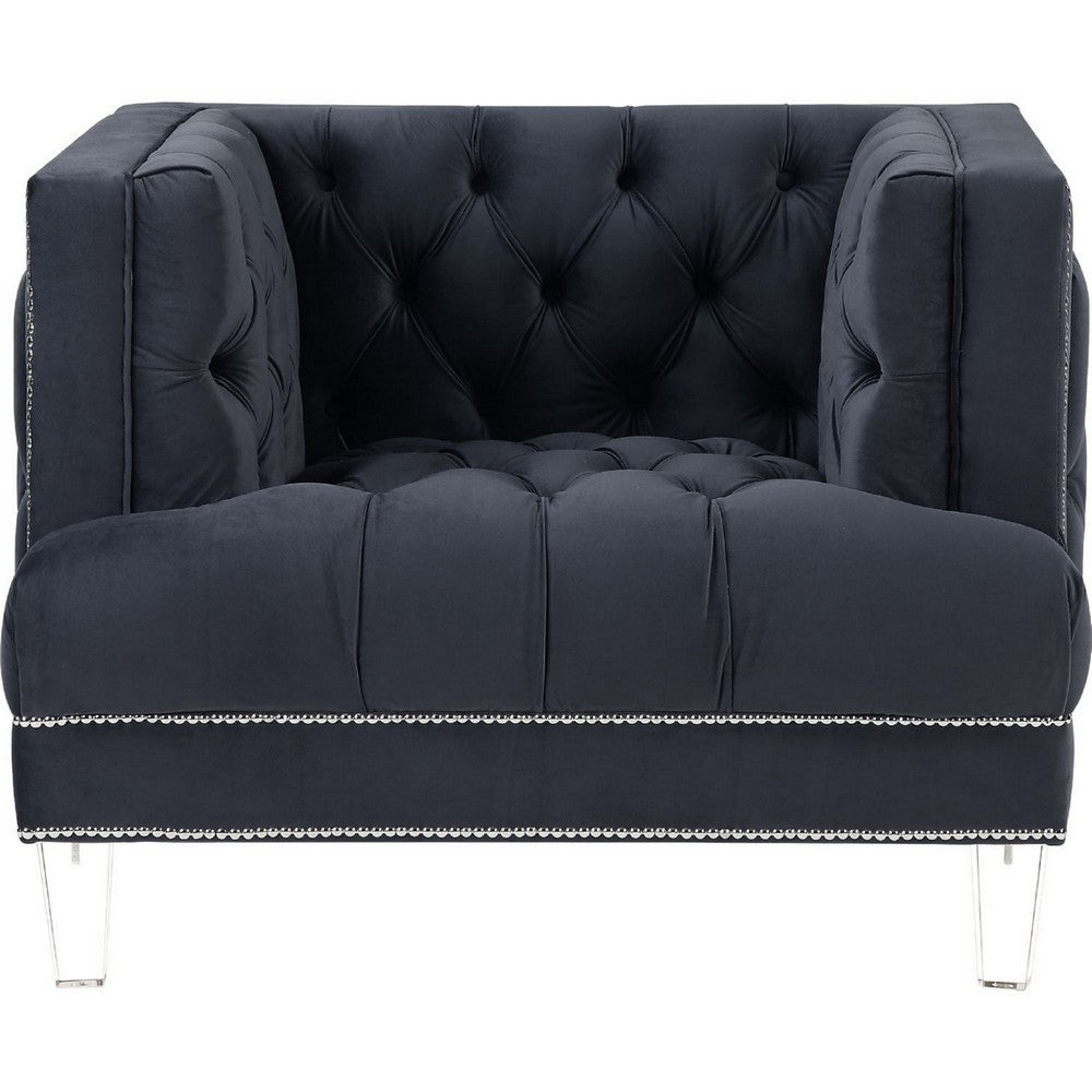 Velvet Upholstered Chair, with Tufted Details and Acrylic Legs, Black - BM250242