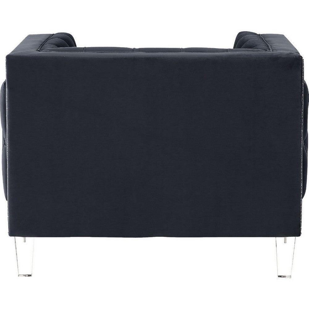 Velvet Upholstered Chair, with Tufted Details and Acrylic Legs, Black - BM250242
