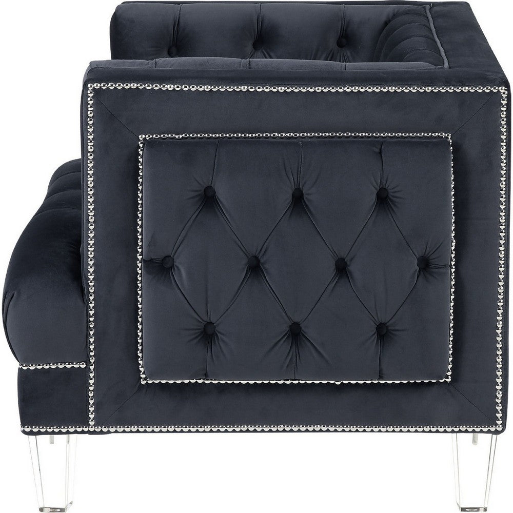 Velvet Upholstered Chair, with Tufted Details and Acrylic Legs, Black - BM250242