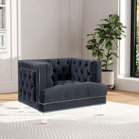 Velvet Upholstered Chair, with Tufted Details and Acrylic Legs, Black - BM250242