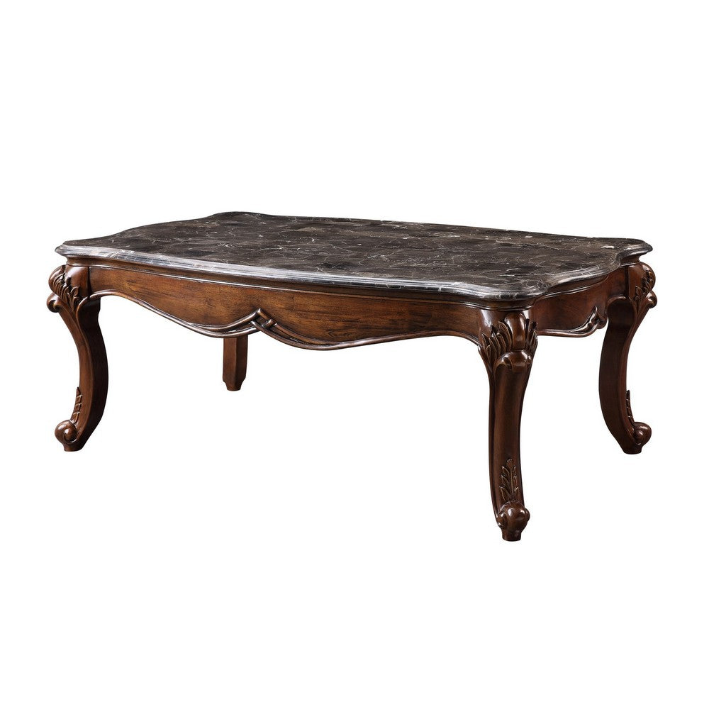 Coffee Table with Scalloped Marble Top and Anne Legs, Gray and Brown - BM250252