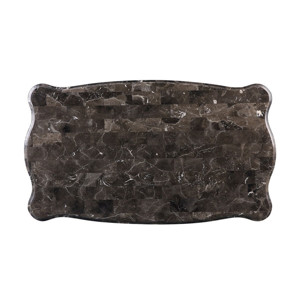 Coffee Table with Scalloped Marble Top and Anne Legs, Gray and Brown - BM250252