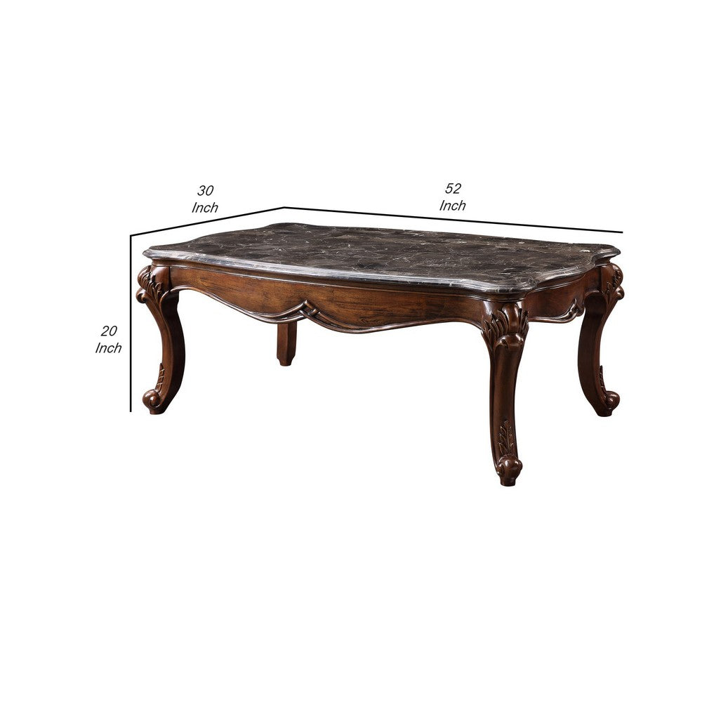 Coffee Table with Scalloped Marble Top and Anne Legs, Gray and Brown - BM250252
