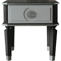 MDF End Table with 1 Drawer and Turned Tapered Legs, Gray and Silver - BM250262
