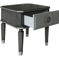 MDF End Table with 1 Drawer and Turned Tapered Legs, Gray and Silver - BM250262