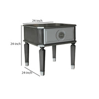 MDF End Table with 1 Drawer and Turned Tapered Legs, Gray and Silver - BM250262