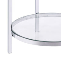 End Table with Round Faux Marble Top and Glass Shelf, Black - BM250265