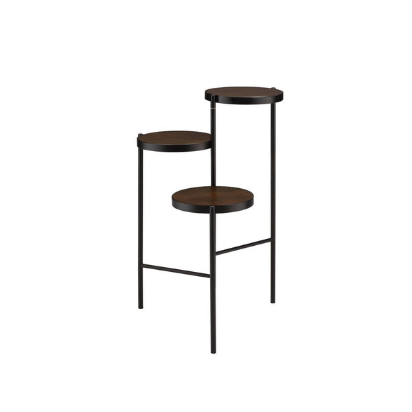 3 Tier Plant Stand with Round Wooden Shelves and Foldable Design, Black - BM250280