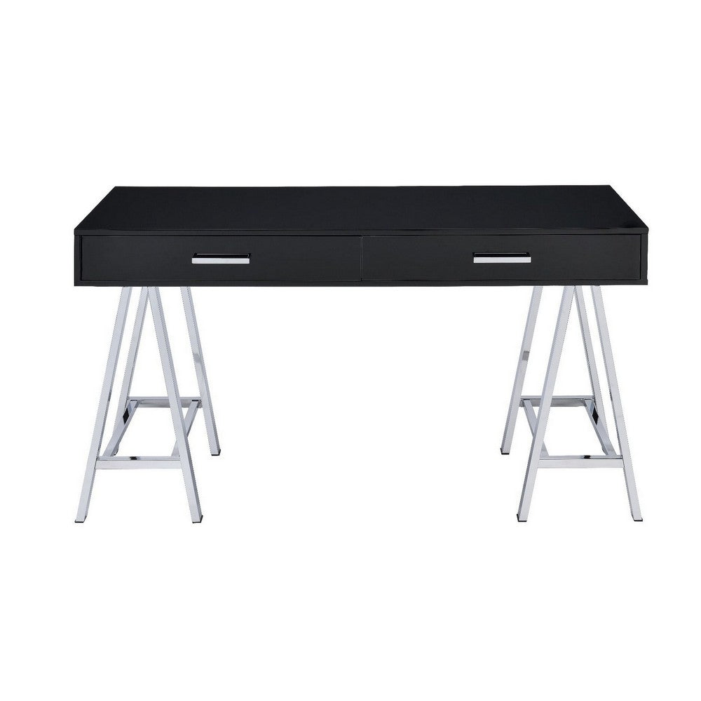 Writing Desk with MDF 2 Drawers and Metal Legs, Black and Chrome - BM250281