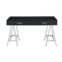 Writing Desk with MDF 2 Drawers and Metal Legs, Black and Chrome - BM250281