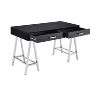 Writing Desk with MDF 2 Drawers and Metal Legs, Black and Chrome - BM250281
