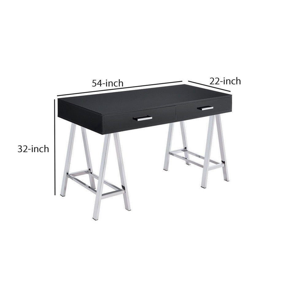 Writing Desk with MDF 2 Drawers and Metal Legs, Black and Chrome - BM250281