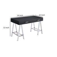 Writing Desk with MDF 2 Drawers and Metal Legs, Black and Chrome - BM250281