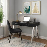 Writing Desk with MDF 2 Drawers and Metal Legs, Black and Chrome - BM250281
