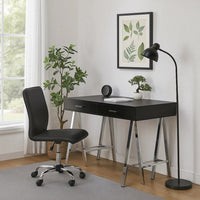 Writing Desk with MDF 2 Drawers and Metal Legs, Black and Chrome - BM250281