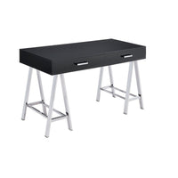 Writing Desk with MDF 2 Drawers and Metal Legs, Black and Chrome - BM250281
