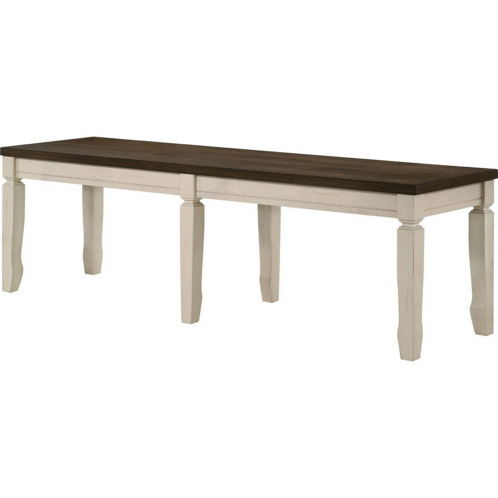 Bench with Rectangle Top and Thick Block Legs, Brown and Cream - BM250292