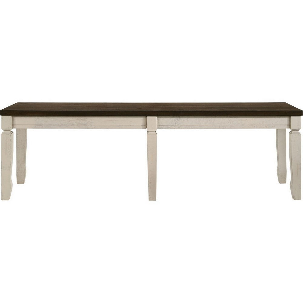 Bench with Rectangle Top and Thick Block Legs, Brown and Cream - BM250292
