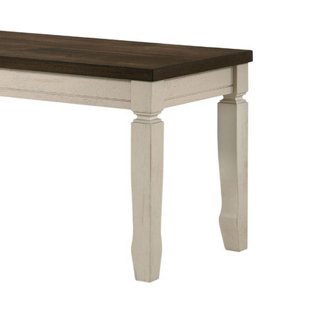Bench with Rectangle Top and Thick Block Legs, Brown and Cream - BM250292