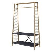 Hall Tree with 2 Shelves and X Bar Panels, Gold and Black - BM250293