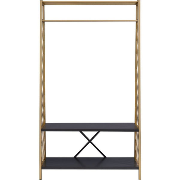Hall Tree with 2 Shelves and X Bar Panels, Gold and Black - BM250293