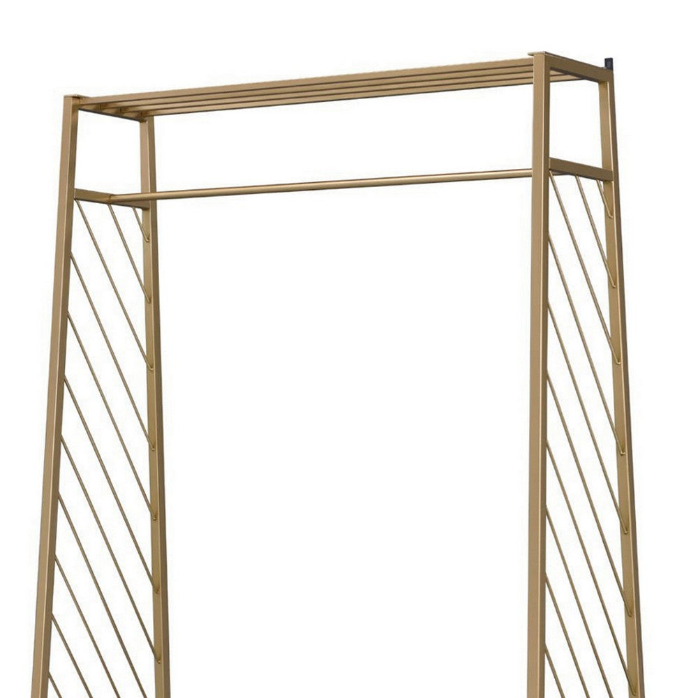 Hall Tree with 2 Shelves and X Bar Panels, Gold and Black - BM250293