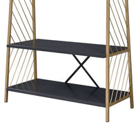 Hall Tree with 2 Shelves and X Bar Panels, Gold and Black - BM250293