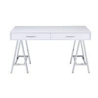 Writing Desk with MDF 2 Drawers and Metal Legs, White and Chrome - BM250294