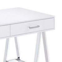 Writing Desk with MDF 2 Drawers and Metal Legs, White and Chrome - BM250294