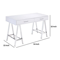 Writing Desk with MDF 2 Drawers and Metal Legs, White and Chrome - BM250294