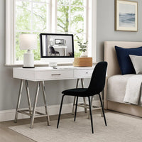 Writing Desk with MDF 2 Drawers and Metal Legs, White and Chrome - BM250294