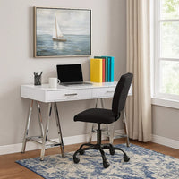 Writing Desk with MDF 2 Drawers and Metal Legs, White and Chrome - BM250294