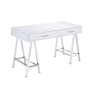 Writing Desk with MDF 2 Drawers and Metal Legs, White and Chrome - BM250294