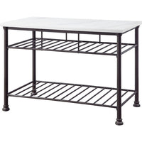 Kitchen Island with Artificial Marble Top and 2 Slatted Shelf, White - BM250299