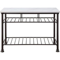 Kitchen Island with Artificial Marble Top and 2 Slatted Shelf, White - BM250299