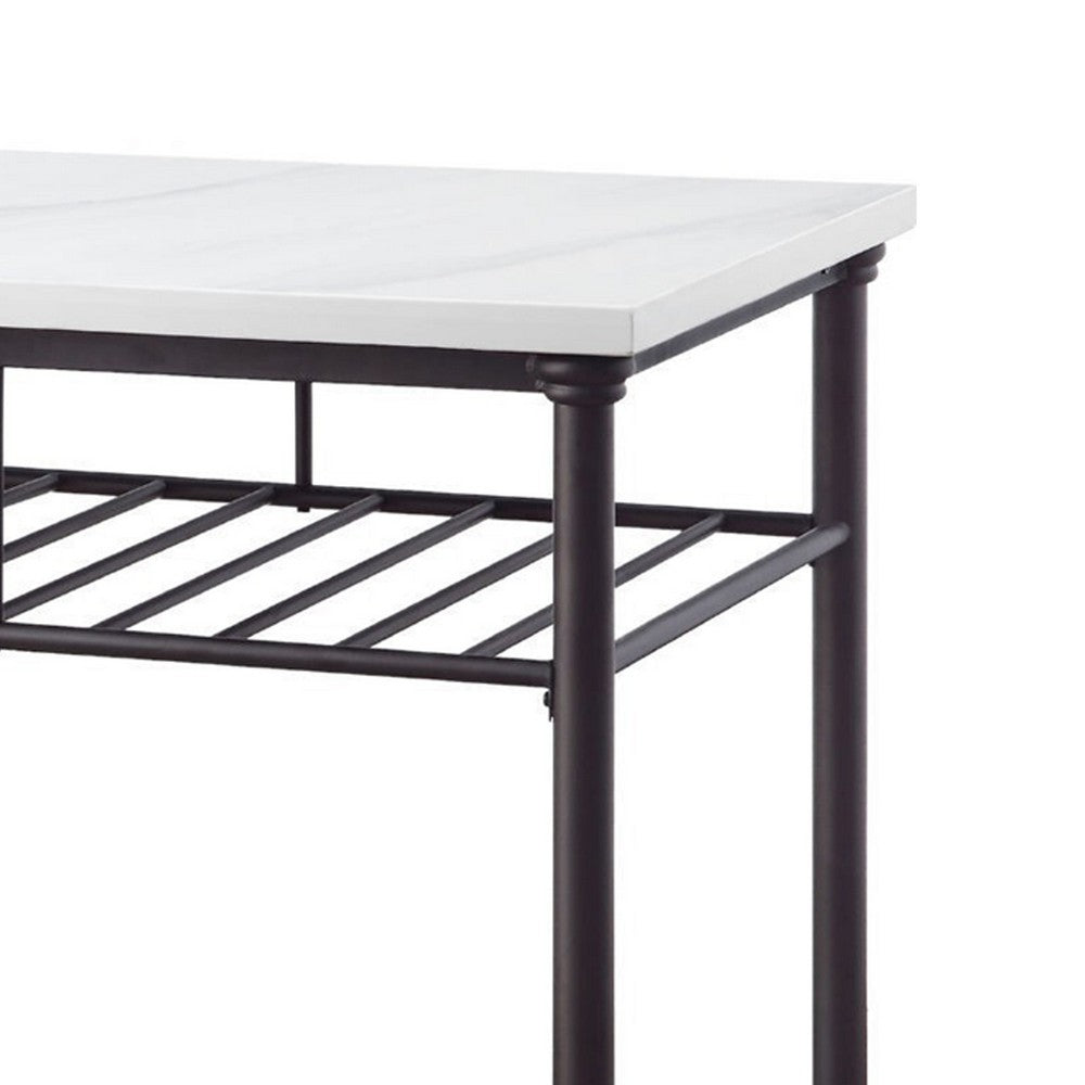 Kitchen Island with Artificial Marble Top and 2 Slatted Shelf, White - BM250299