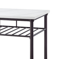 Kitchen Island with Artificial Marble Top and 2 Slatted Shelf, White - BM250299